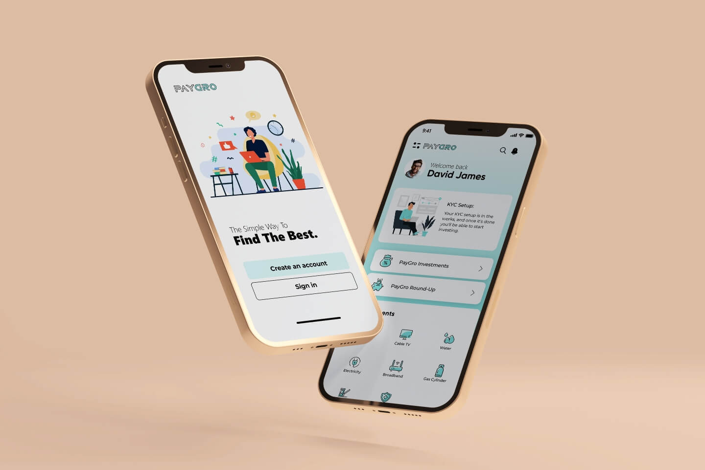 Paygro onboarding and home screen
